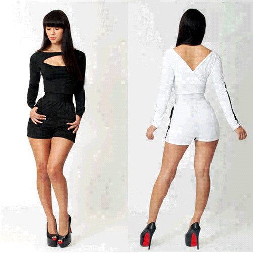 F2246     Contrast Black and White Jumpsuit Zoom